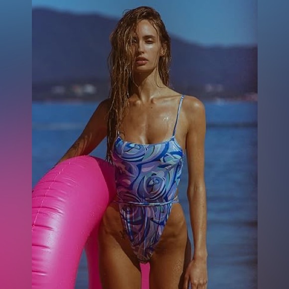 Monica Hansen Other - Monica Hansen Beachwear Vintage Chic Money Maker Abstract Blue one piece size M